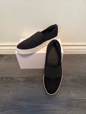 Via Spiga Black Slip-On Platform Loafers with White Sole